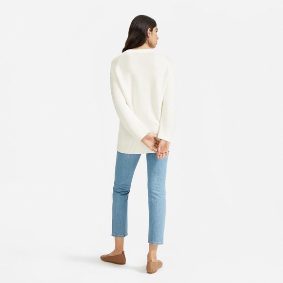 Everlane The Link-Stitch V-Neck Sweater Small Ivory Cream Bone Off White Cotton - Picture 2 of 14